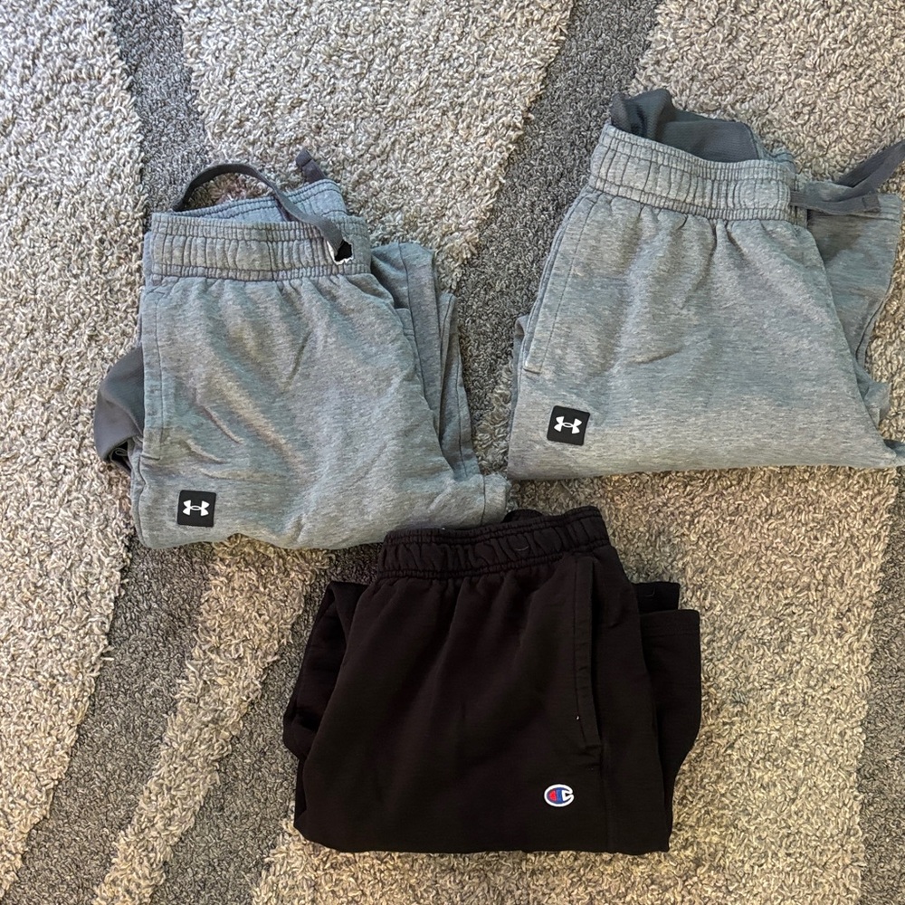 Under Armour Men's Grey Joggers and Champion black joggers